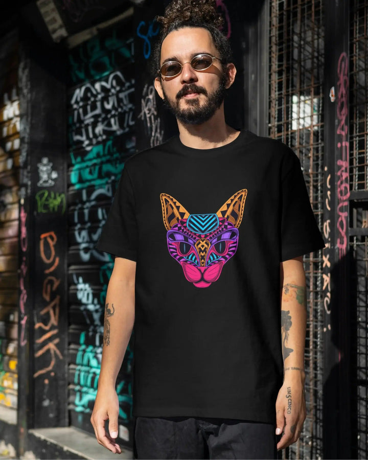 Psychedelic Neon Cat Unisex Oversized T-Shirt - Rainboww