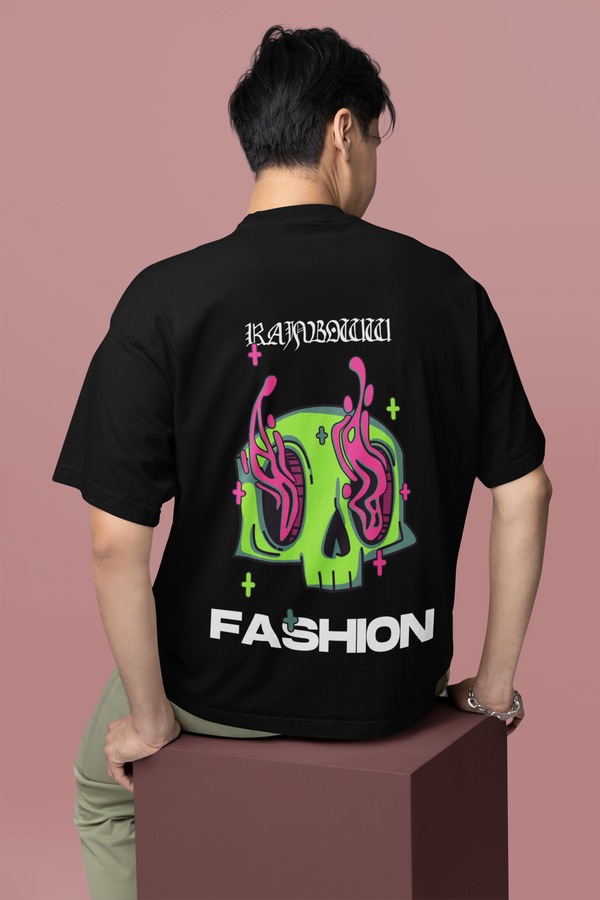Rainboww Fashion Skull Psychedelic Streetwear Oversized Unisex T-Shirt - Rainboww