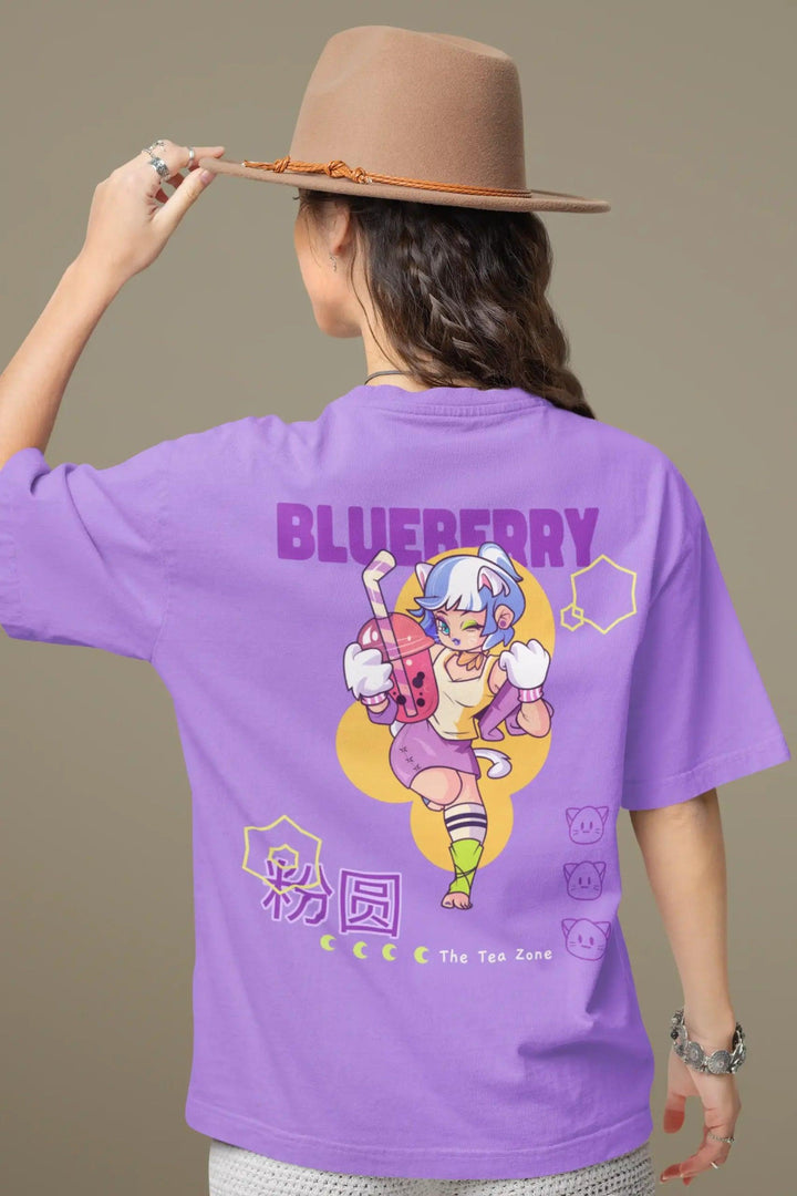 Boba Tea Theme and Anime Characters Oversized Women T-Shirt - Rainboww