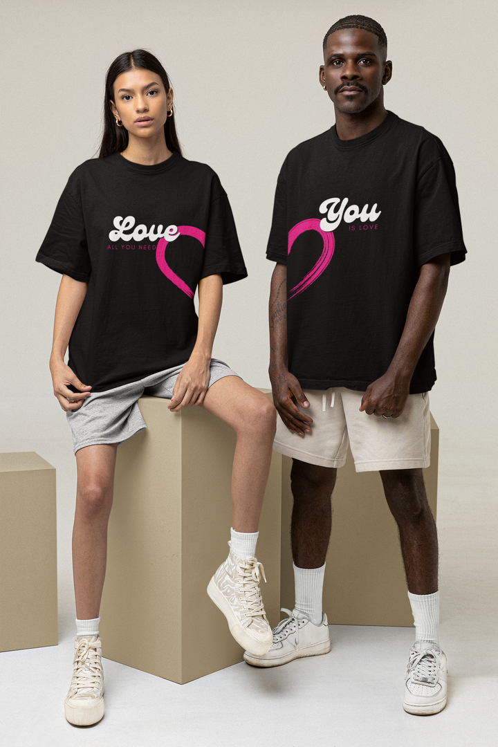 Rainboww Love You Valentine's Couple Oversized T-Shirt - Rainboww