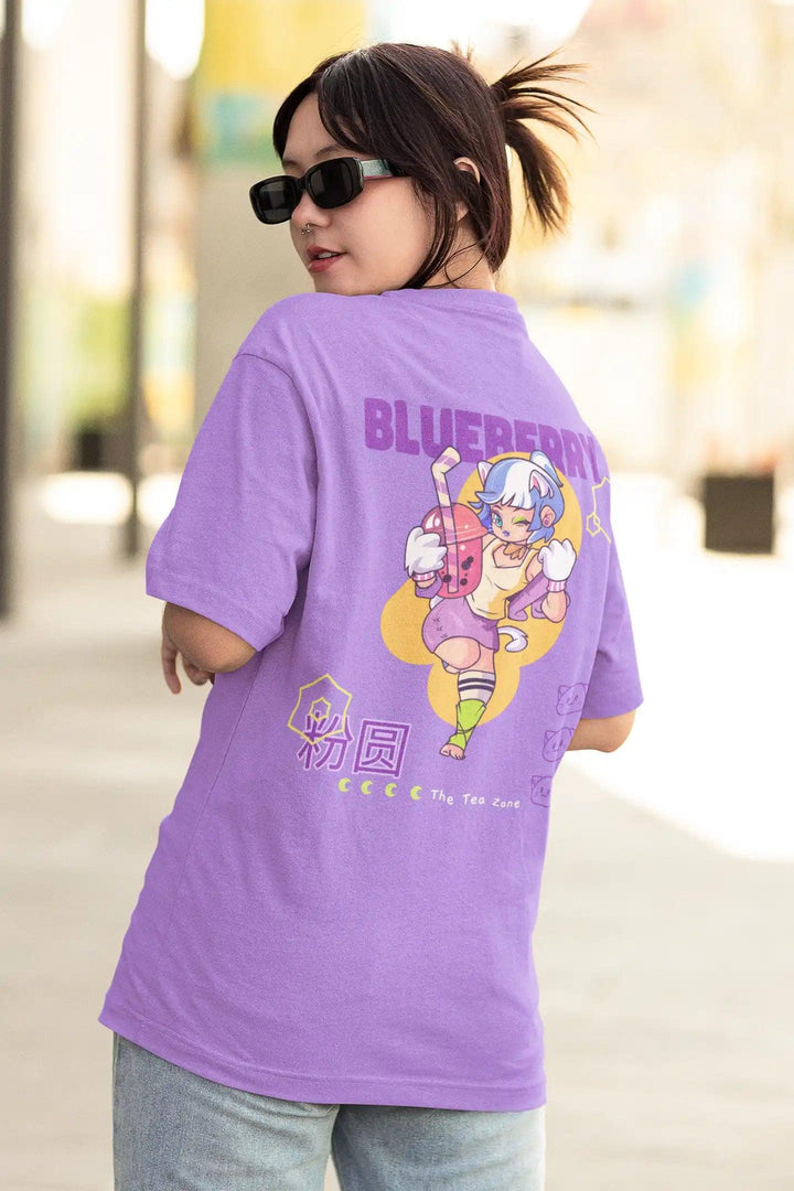 Boba Tea Theme and Anime Characters Oversized Women T-Shirt - Rainboww