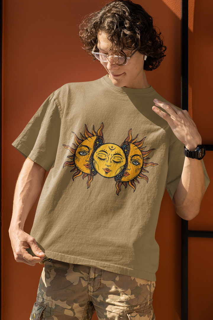 Rainboww Burning Sun & Moon Oversized T-Shirt - Rainboww