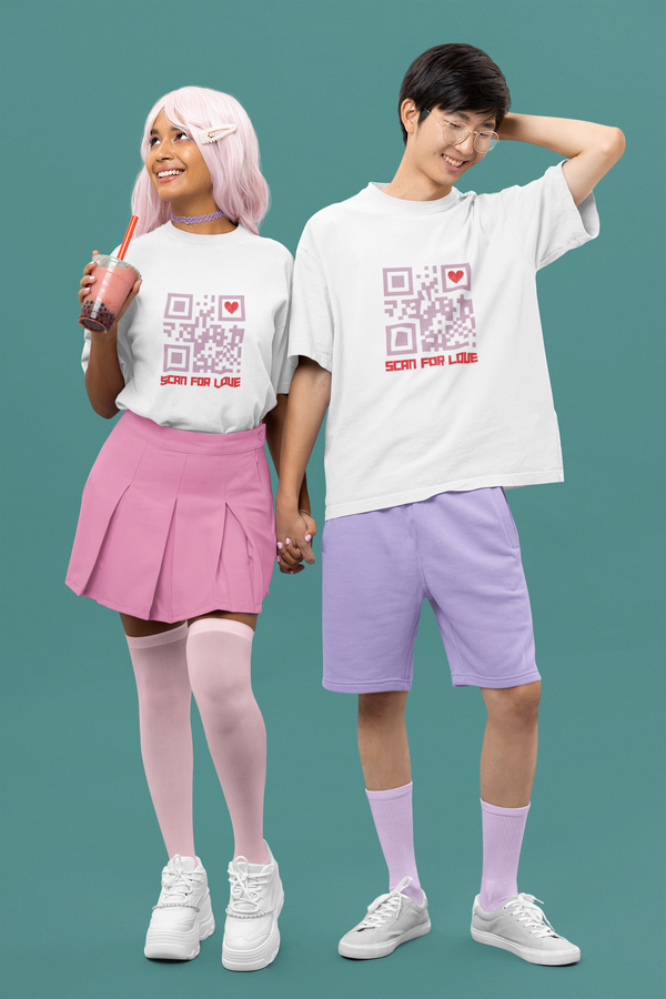 Rainboww Scan Your Love Couple Oversized T-Shirts - Rainboww