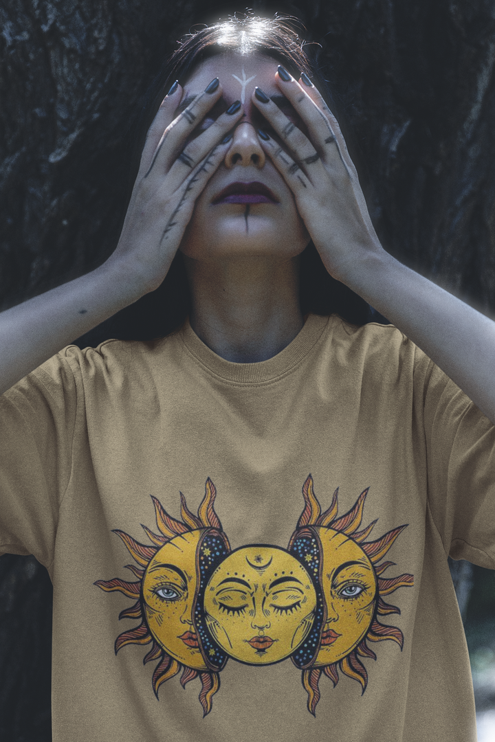 Rainboww Burning Sun & Moon Oversized T-Shirt - Rainboww